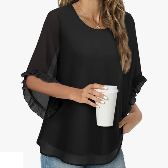 VAFOLY Double Layer Flowy Pullover Blouse Tops Ruffle Bell Sleeve Size: XXL - Picture 4 of 5